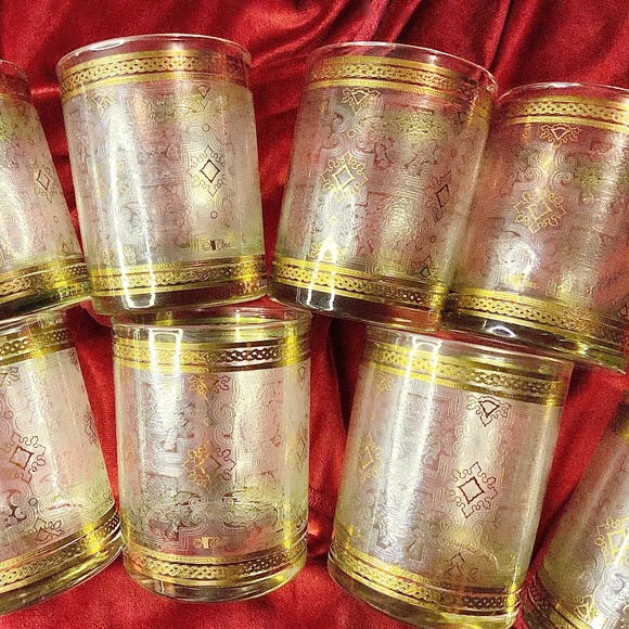 RARE Cera 60’s old fashioned glasses set of 8 22k gold paint mid century barware - Picture 1 of 3